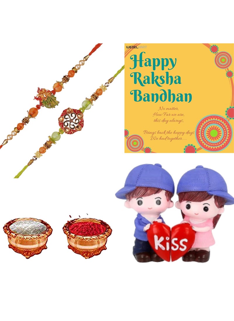 Webelkart Webelkart Premium Combo of Rakhi Gift for Brother and Bhabhi and Kids with Premium Ceramic Couple Showpiece  - Image 1