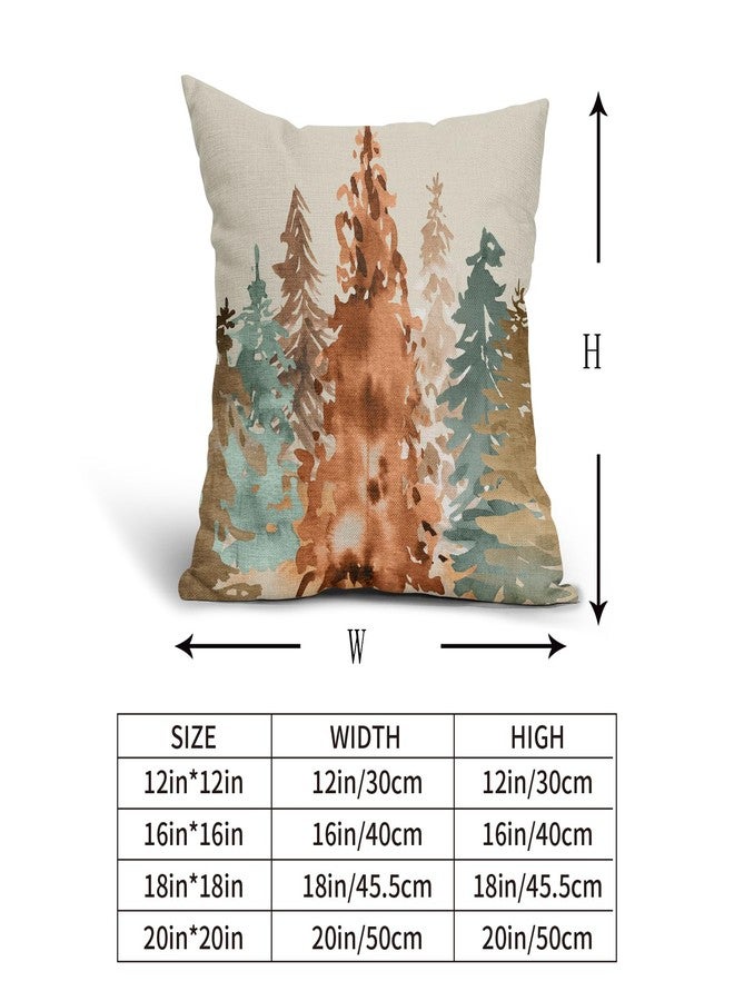 Sweetshow Fall Pillow Covers 18x18 Set of 2 Rustic Style Watercolor Tree Brown Blue Orange Autumn Color Nature Themed Forest Print Decorative Throw Pillows Outdoor Linen Cushion Case Decor for Sofa Couch Bed - Image 5