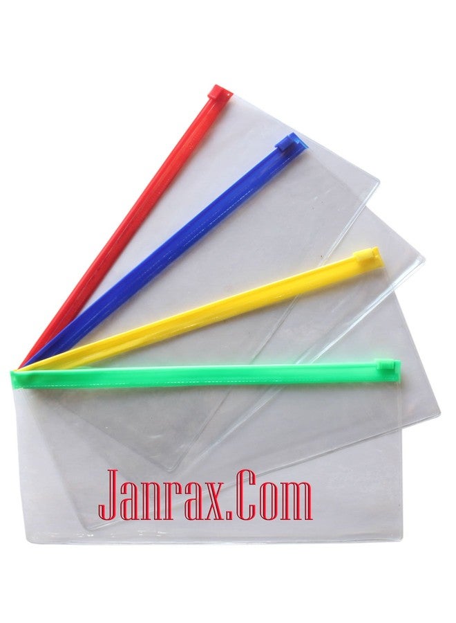 janrax Plastic Zippy Bags Strong Clear Pencil Case - Pack of 4