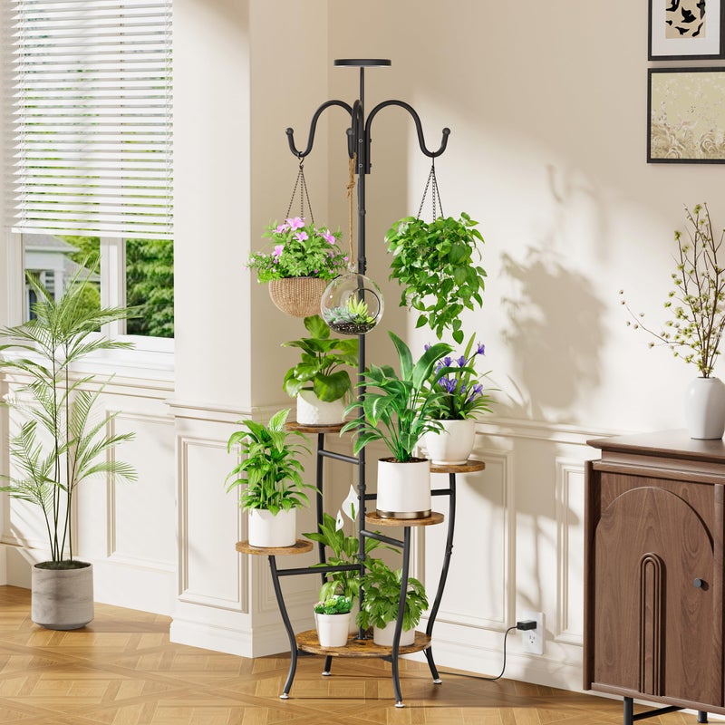 BACEKOLL Plant Stand Indoor with Grow Light - 72" Tall Plant Shelf Indoor, 5 Tiered Corner Plant Stands for Indoor Plants, Hanging Plant Holder Flower Display Holders for Living Room, Balcony Decor - Image 4
