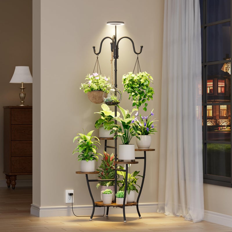BACEKOLL Plant Stand Indoor with Grow Light - 72" Tall Plant Shelf Indoor, 5 Tiered Corner Plant Stands for Indoor Plants, Hanging Plant Holder Flower Display Holders for Living Room, Balcony Decor - Image 2