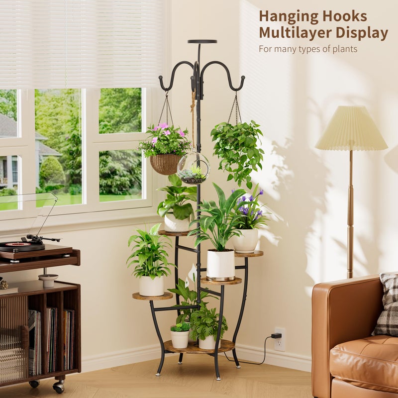 BACEKOLL Plant Stand Indoor with Grow Light - 72" Tall Plant Shelf Indoor, 5 Tiered Corner Plant Stands for Indoor Plants, Hanging Plant Holder Flower Display Holders for Living Room, Balcony Decor - Image 5