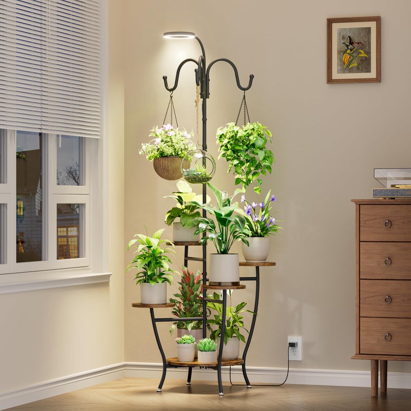 BACEKOLL Plant Stand Indoor with Grow Light - 72" Tall Plant Shelf Indoor, 5 Tiered Corner Plant Stands for Indoor Plants, Hanging Plant Holder Flower Display Holders for Living Room, Balcony Decor - Image 1