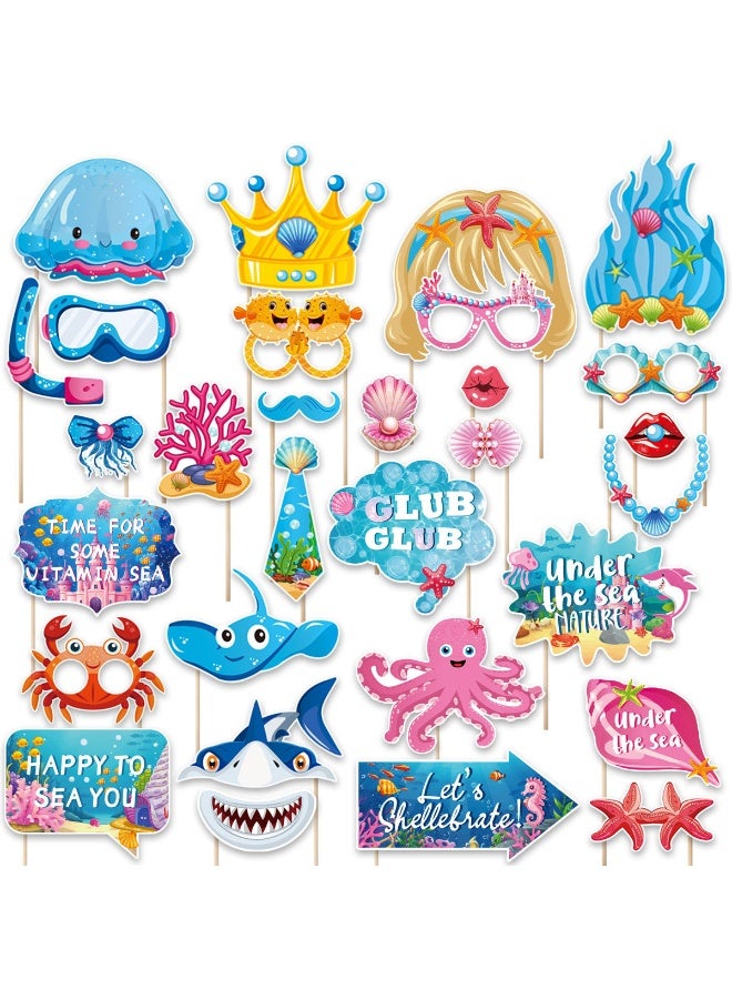 30Pcs Under the Sea Photo Booth Props, Ocean & Mermaid Themed Selfie Accessories for Kids Birthday, Summer Pool Party, Baby Shower, Beach Party Decorations - Image 1