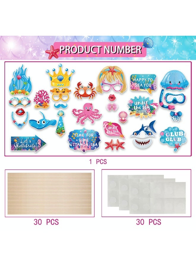 30Pcs Under the Sea Photo Booth Props, Ocean & Mermaid Themed Selfie Accessories for Kids Birthday, Summer Pool Party, Baby Shower, Beach Party Decorations - Image 3