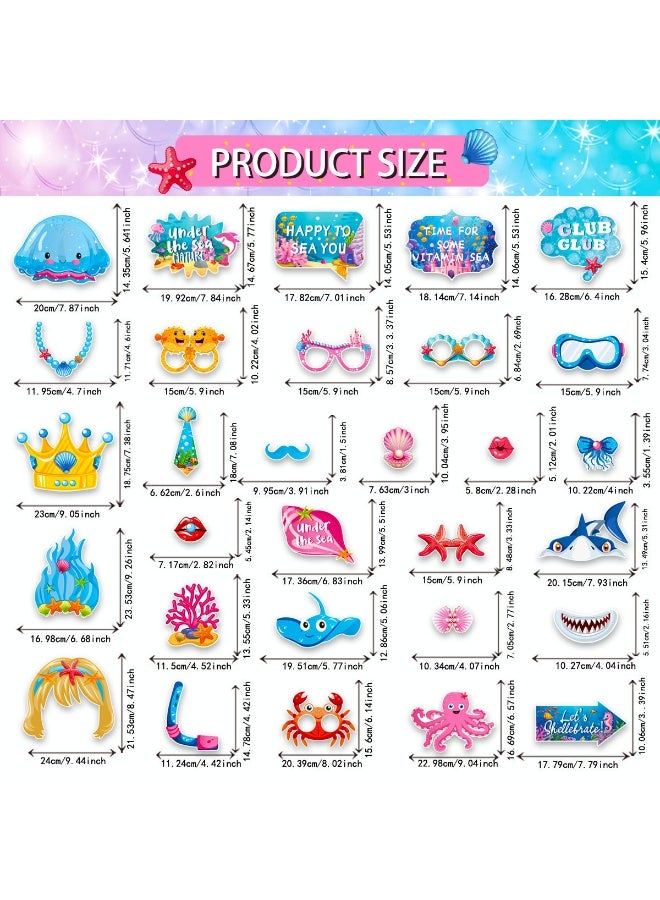 30Pcs Under the Sea Photo Booth Props, Ocean & Mermaid Themed Selfie Accessories for Kids Birthday, Summer Pool Party, Baby Shower, Beach Party Decorations - Image 2