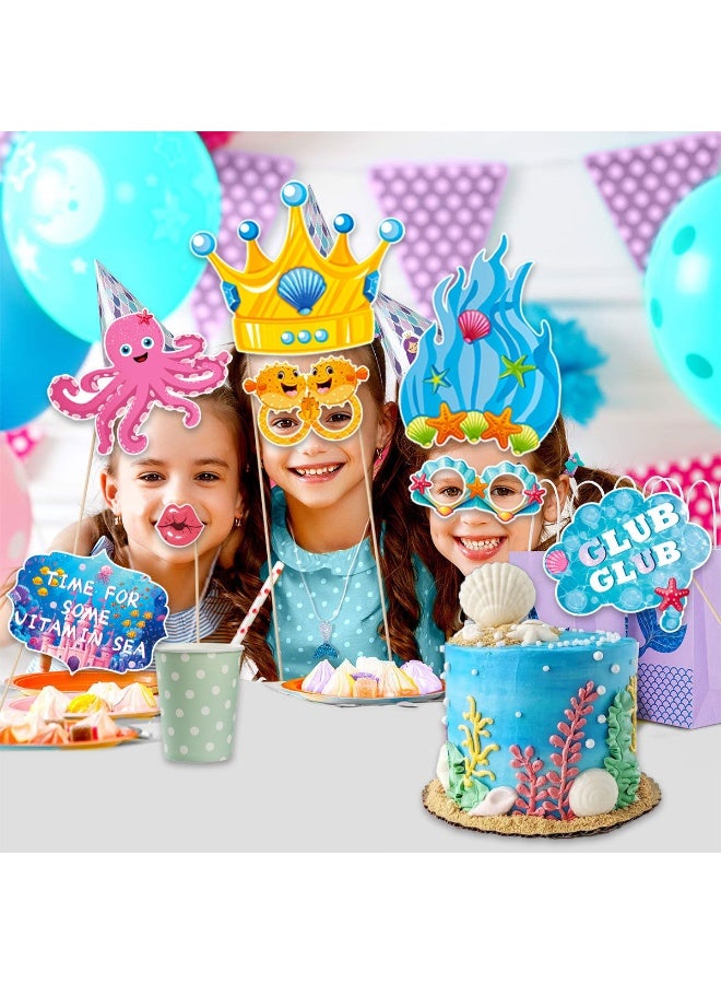 30Pcs Under the Sea Photo Booth Props, Ocean & Mermaid Themed Selfie Accessories for Kids Birthday, Summer Pool Party, Baby Shower, Beach Party Decorations - Image 4