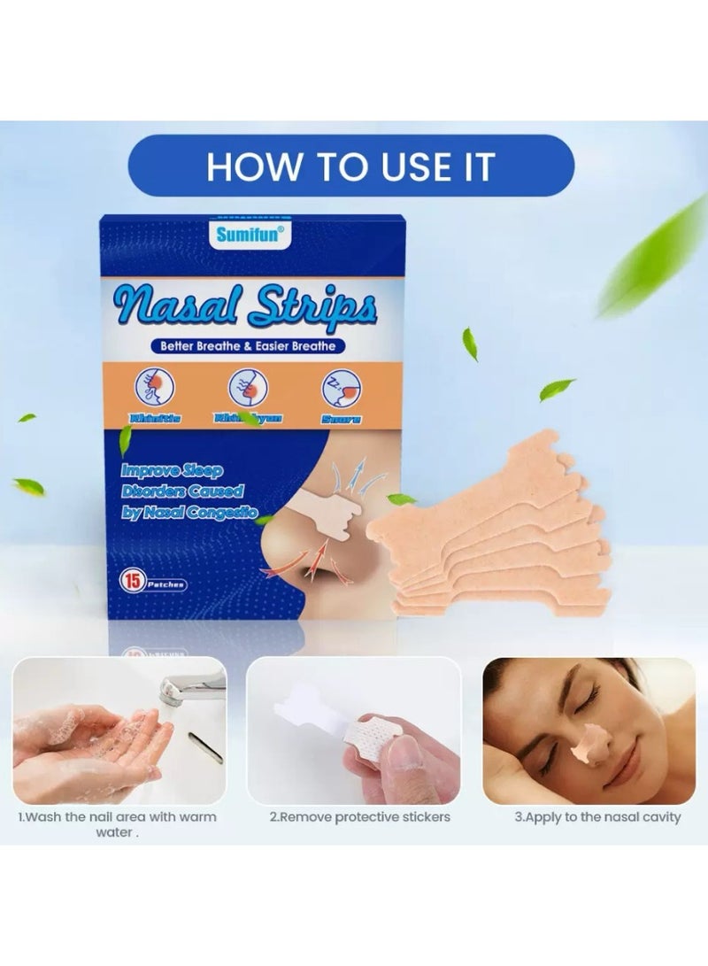 سوميفون شرائط الأنف، شرائط منع الشخير، حل فعال لتحسين التنفس، تخفيف احتقان الأنف النهائي، مواد مضادة للحساسية للرجال والنساء، تحسين التنفس ليلاً - Image 2