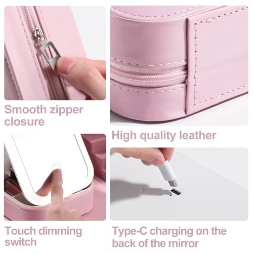 GNEY Portable LED Makeup Mirror Box with 3-Color Light, Rechargeable 1200mAh Battery, Touch Dimming, High-Definition Mirror, Leather Cosmetic Organizer with Divided Storage for Travel & Home - Image 5