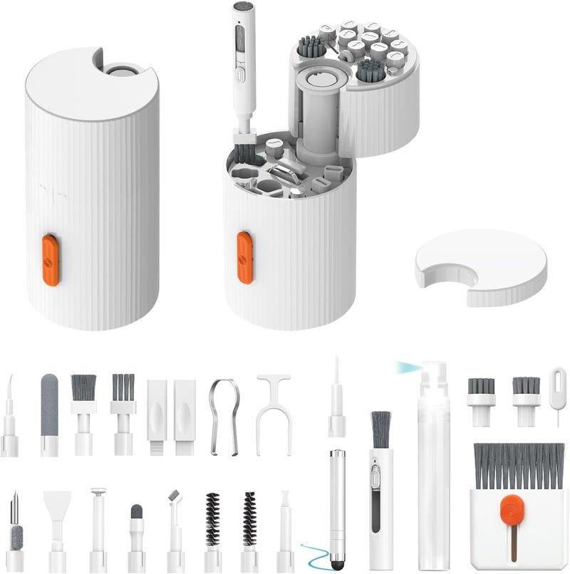 JiaTeums 33 in 1 Electronic Cleaning Kit, Keyboard Cleaner,Screen Spray Wiper,Multifunctional USB Charging Port Brush Tools for Airpods,Earbuds,Phone, Laptop, Camera,PC with Phone Stand and Card Slots Storage - Image 1