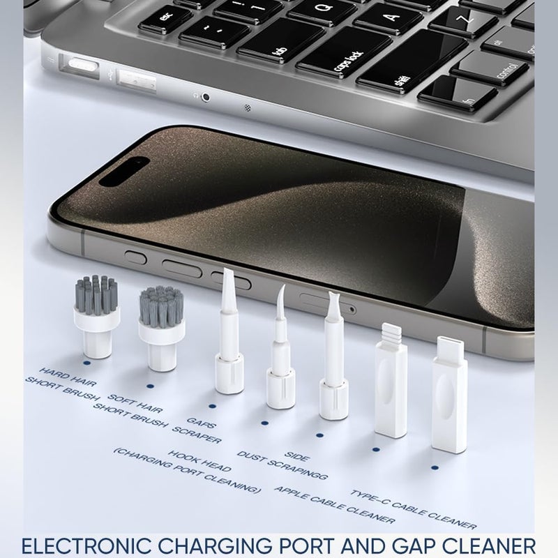 JiaTeums 33 in 1 Electronic Cleaning Kit, Keyboard Cleaner,Screen Spray Wiper,Multifunctional USB Charging Port Brush Tools for Airpods,Earbuds,Phone, Laptop, Camera,PC with Phone Stand and Card Slots Storage - Image 4