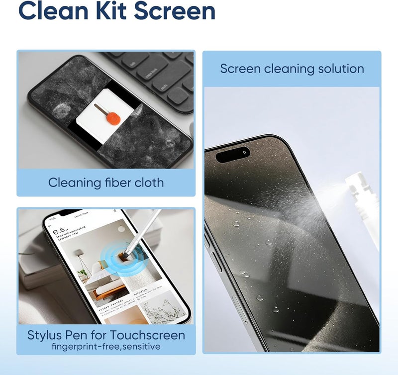 JiaTeums 33 in 1 Electronic Cleaning Kit, Keyboard Cleaner,Screen Spray Wiper,Multifunctional USB Charging Port Brush Tools for Airpods,Earbuds,Phone, Laptop, Camera,PC with Phone Stand and Card Slots Storage - Image 5