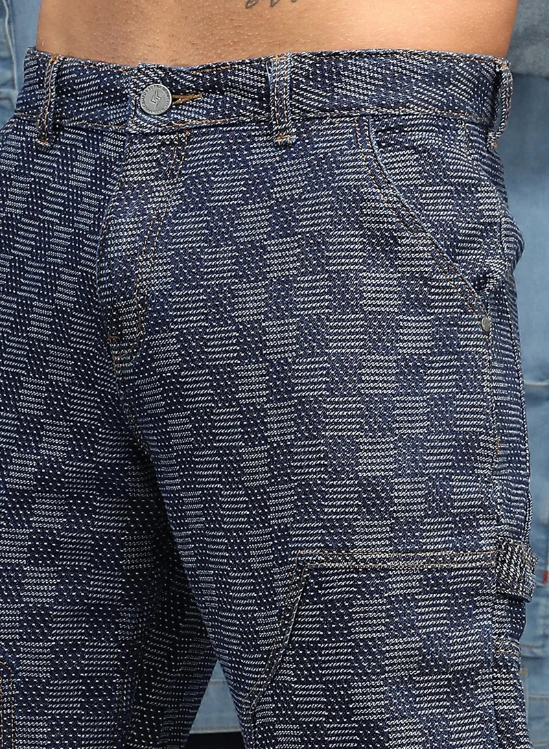 CAHOOT  Men's Navy Blue Checker Baggy Utility Denim Jeans for Men | Best Price UAE