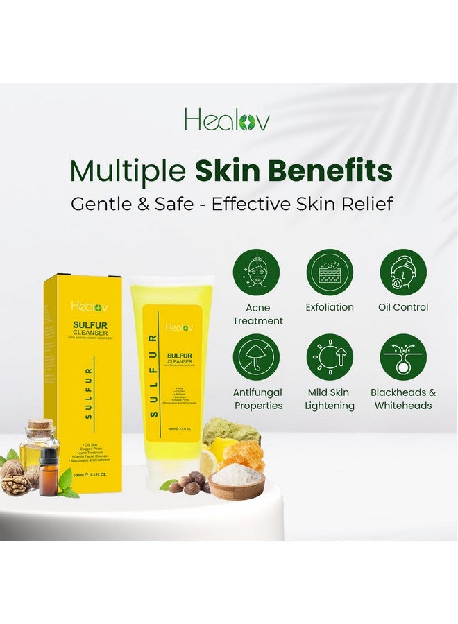 Healov Sulfur Soap Sulfur Face & Body Wash For Acne Sulphur Exfoliating Facial Cleanser Absorbs Excess Oil Reduces Breakouts & Cleanses Skin Natural Cystic Acne Rosacea Skin Care Treatment - Image 2
