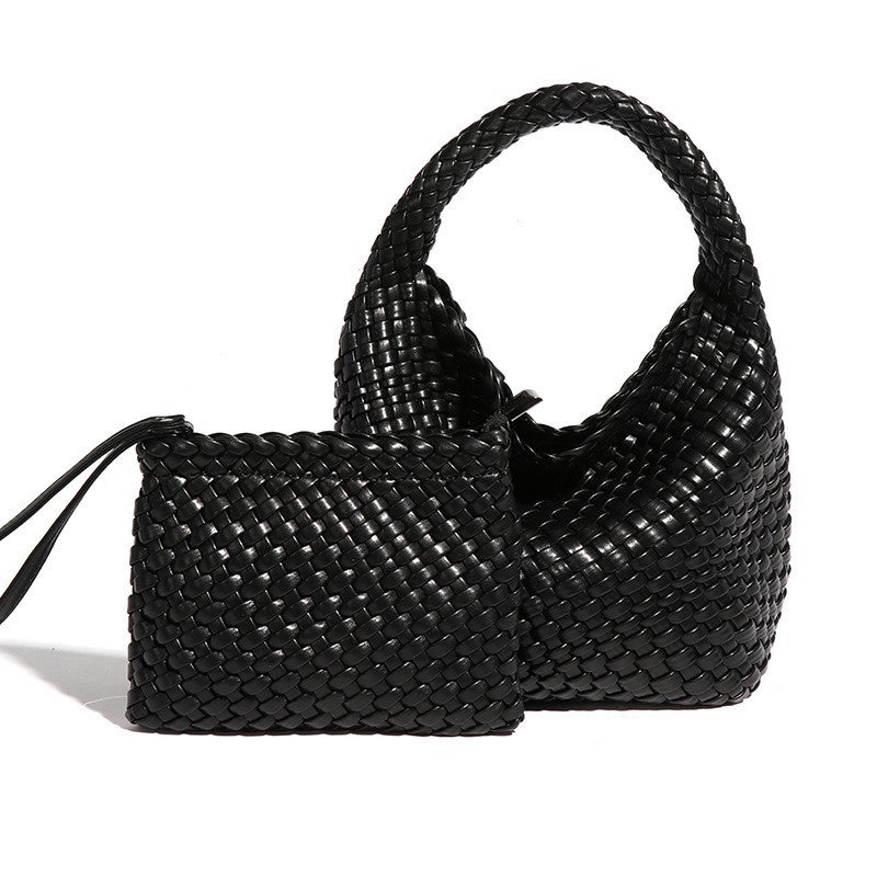 2025 Early Spring New Fashion High-End Fully Hand-Woven Bag Mother Bag Single Shoulder Large Capacity Tote Bucket Bag - Image 1