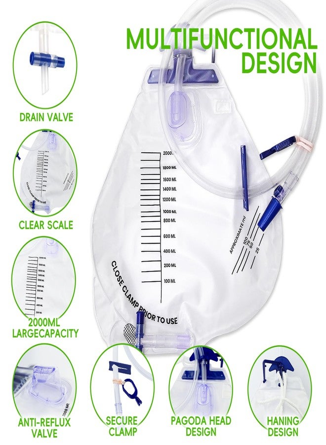 Yiisin Catheter Bags for Men 2000ml Urinary Drainage Bag Urine Bags with Anti-Reflux Chamber,Upgrade Professional Leak-Proof and Quick to Drain,48" Extended Drainage Tube with Clamp & Hook(5Pack) - Image 2