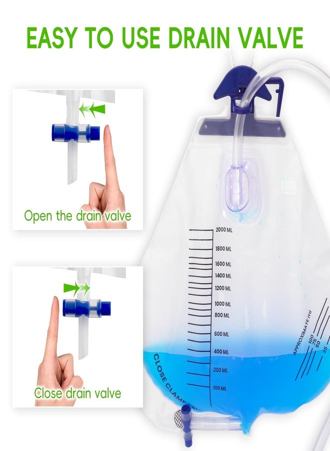 Yiisin Catheter Bags for Men 2000ml Urinary Drainage Bag Urine Bags with Anti-Reflux Chamber,Upgrade Professional Leak-Proof and Quick to Drain,48" Extended Drainage Tube with Clamp & Hook(5Pack) - Image 4