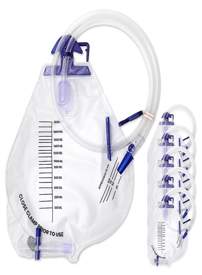 Yiisin Catheter Bags for Men 2000ml Urinary Drainage Bag Urine Bags with Anti-Reflux Chamber,Upgrade Professional Leak-Proof and Quick to Drain,48" Extended Drainage Tube with Clamp & Hook(5Pack) - Image 1