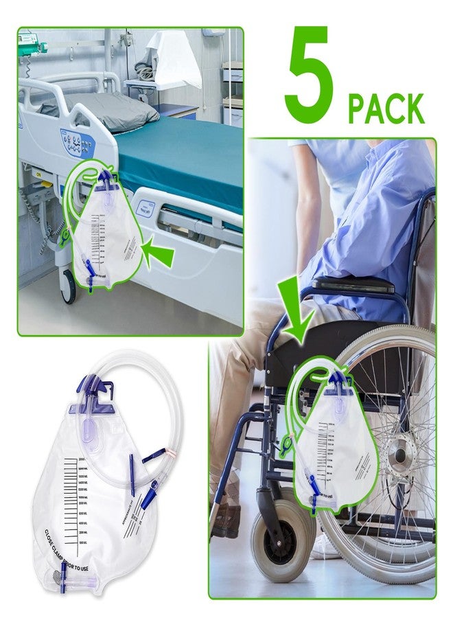 Yiisin Catheter Bags for Men 2000ml Urinary Drainage Bag Urine Bags with Anti-Reflux Chamber,Upgrade Professional Leak-Proof and Quick to Drain,48" Extended Drainage Tube with Clamp & Hook(5Pack) - Image 5