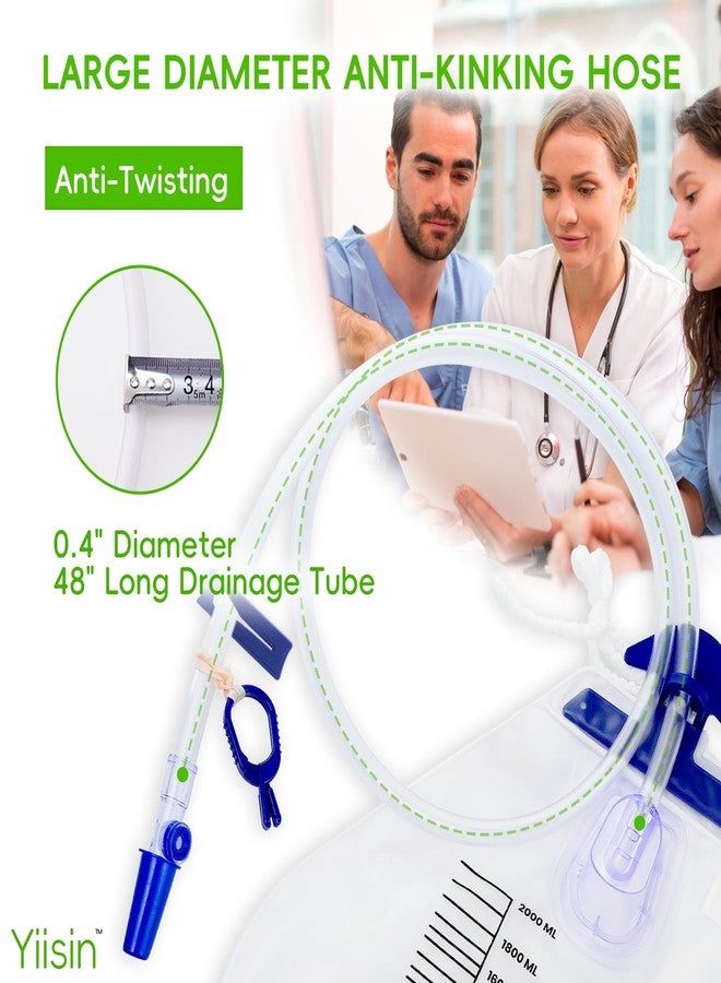 Yiisin Catheter Bags for Men 2000ml Urinary Drainage Bag Urine Bags with Anti-Reflux Chamber,Upgrade Professional Leak-Proof and Quick to Drain,48" Extended Drainage Tube with Clamp & Hook(5Pack) - Image 3