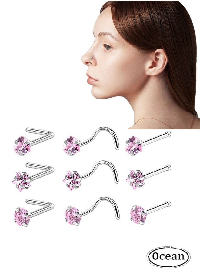 Ocean - 9PCS 20G Surgical Stainless Steel Nose Stud Ring Piercing Nose Bone Rings Set - Image 1