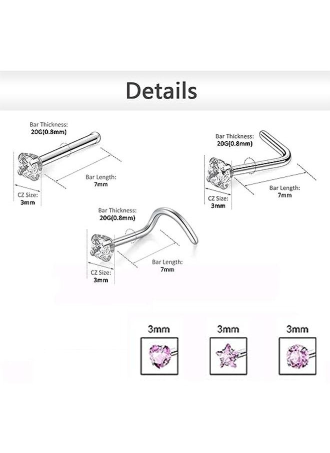 Ocean - 9PCS 20G Surgical Stainless Steel Nose Stud Ring Piercing Nose Bone Rings Set - Image 1