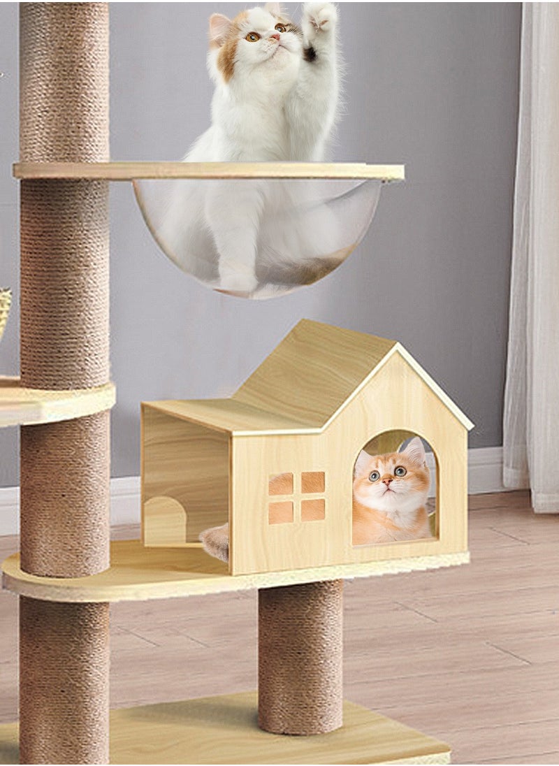 Kidle - Wooden Cat Climbing Frame Toys Cat Tree House With Cat Bed Cat Jumping Platform Sisal Cat Scratching Board Column 60*40*255cm - Image 1