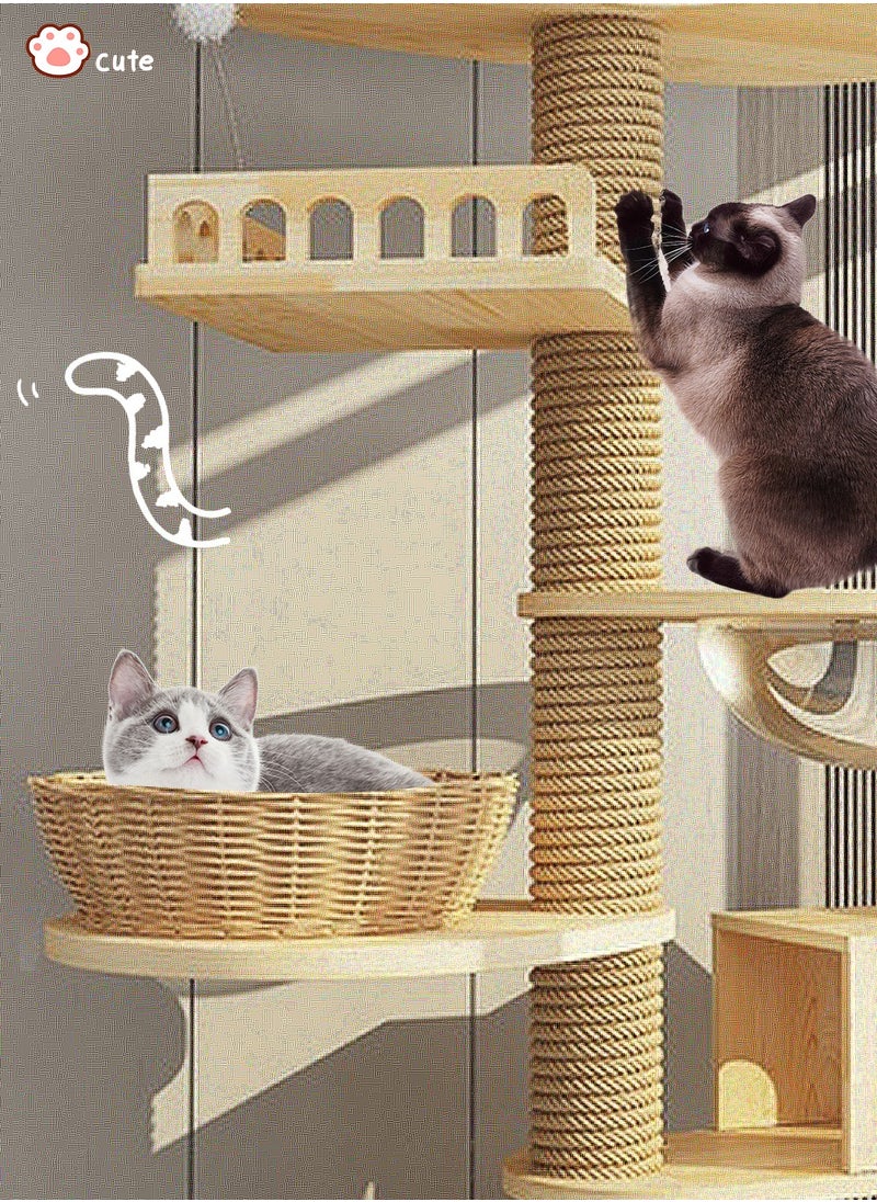 Kidle - Wooden Cat Climbing Frame Toys Cat Tree House With Cat Bed Cat Jumping Platform Sisal Cat Scratching Board Column 60*40*255cm - Image 1