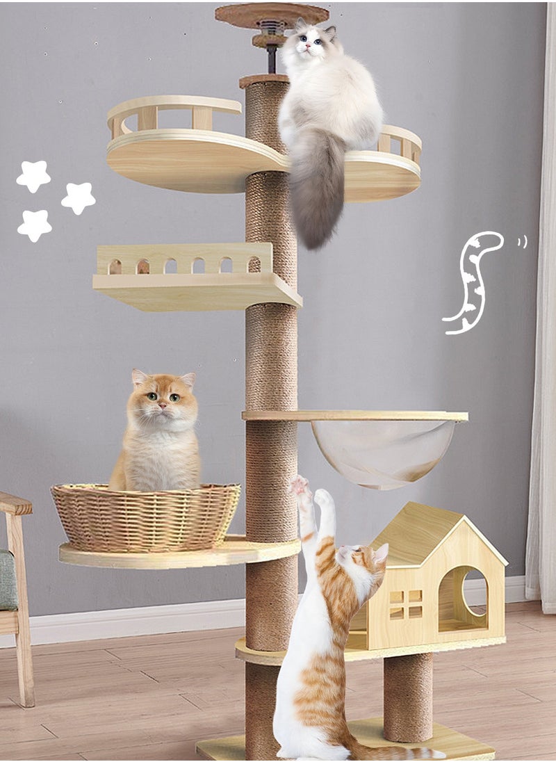 Kidle - Wooden Cat Climbing Frame Toys Cat Tree House With Cat Bed Cat Jumping Platform Sisal Cat Scratching Board Column 60*40*255cm - Image 1