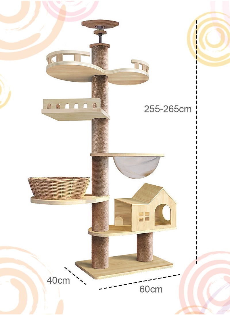 Kidle - Wooden Cat Climbing Frame Toys Cat Tree House With Cat Bed Cat Jumping Platform Sisal Cat Scratching Board Column 60*40*255cm - Image 1