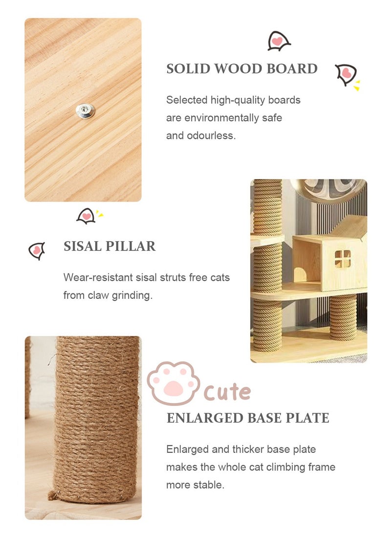 Kidle - Wooden Cat Climbing Frame Toys Cat Tree House With Cat Bed Cat Jumping Platform Sisal Cat Scratching Board Column 60*40*255cm - Image 1