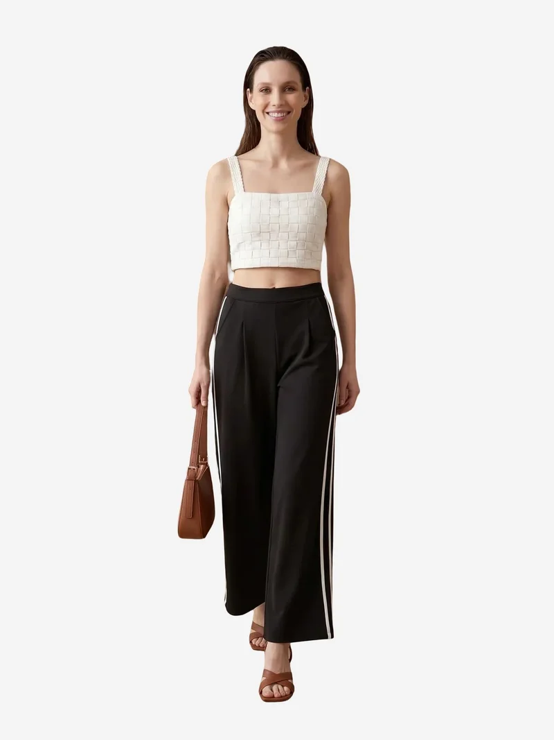 My Fashion Black MY FASHION High-Waist Pleated Wide-Leg Trousers for Women | Best Price UAE