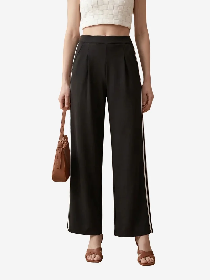 My Fashion Black MY FASHION High-Waist Pleated Wide-Leg Trousers for Women | Best Price UAE