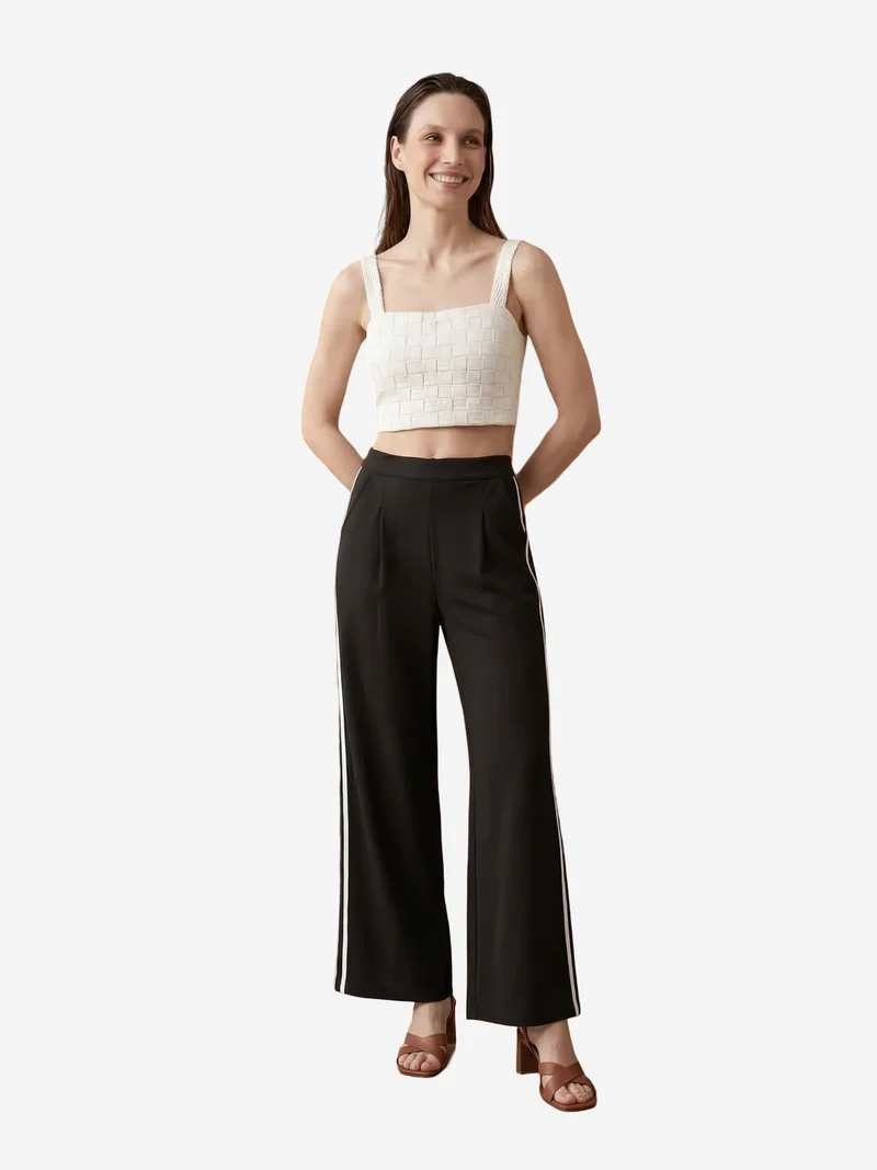 My Fashion Black MY FASHION High-Waist Pleated Wide-Leg Trousers for Women | Best Price UAE