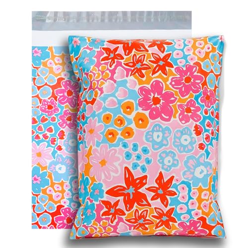 POLYSELLS 100pcs 10x13 Inches Poly Mailers Waterproof & Tear Resistant Mailing Envelopes, Cute Small Business Bags for Clothes, Gifts - Flowers - Image 1