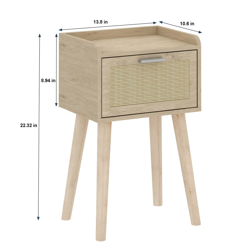 LAATOOREE Nightstand Set of 2, Small Bedside Table, End Table with Rattan Door, Boho Side Table with Solid Wood Legs for Bedroom Living Room Small Space - Image 5