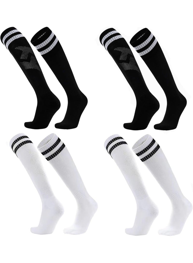 4 Pairs Soccer Socks, Long Knee-High Football Socks with Non-Slip Grip & Thickened Sole for Boys and Girls, Breathable Sports Performance Socks - Image 1