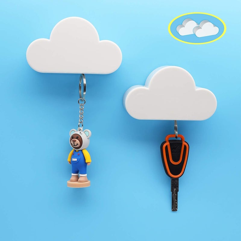 Meyerascal 2PCS White Cloud Magnetic Key Holder for Wall, Strong Magnetic to Securely Hang Multiple Keys and Keychain, Novelty Cute Home Decorations, Easy to Install and Convenient to Use.(2 White) - Image 1