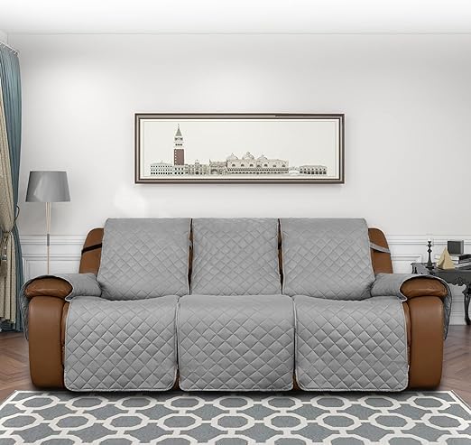 BLESSING PET SUPPLY EasyGoing Loveseat Recliner Cover Reversible Couch Cover for Double Recliner Split Sofa Cover for Each Seat Furniture Protector with Elastic Straps for Kids Dogs Pets 3 Seater Light Gray - Image 4