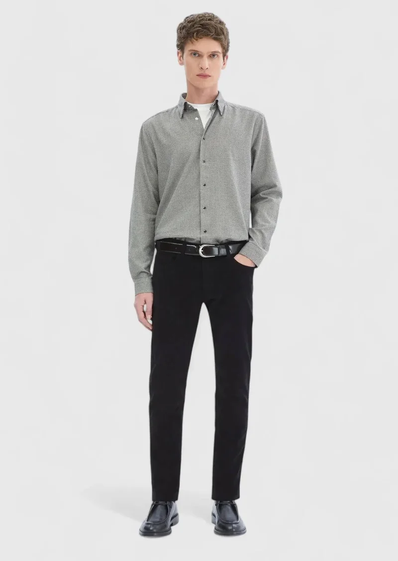 RAMSEY Black Weaving Slim Fit Casual Cotton Blended Trousers