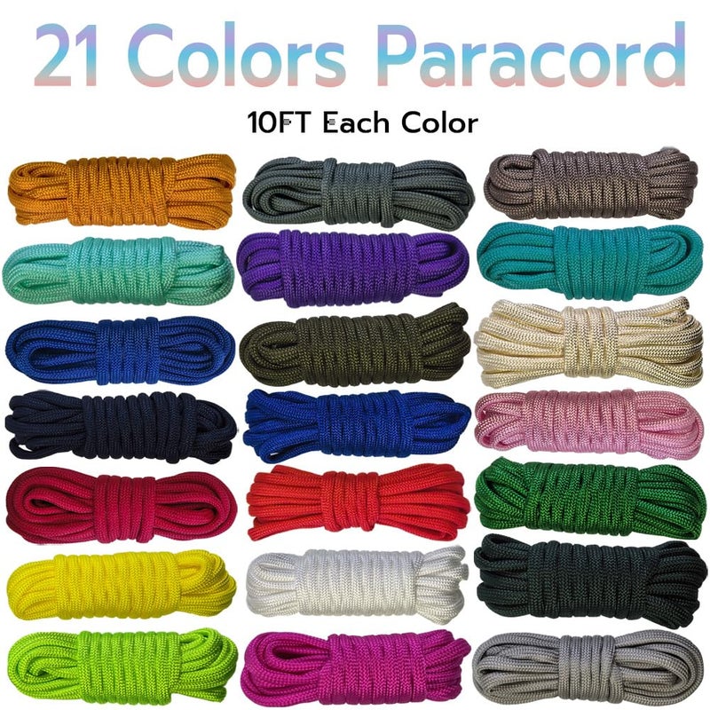 AOHO MOOON 21 Colors Paracord (10FT Each Color), 550lb Parachute Cord Combo Kit for Crafting Bracelets, Lanyards, Dog Collars (21 Colors PureA, 10FT) - Image 2