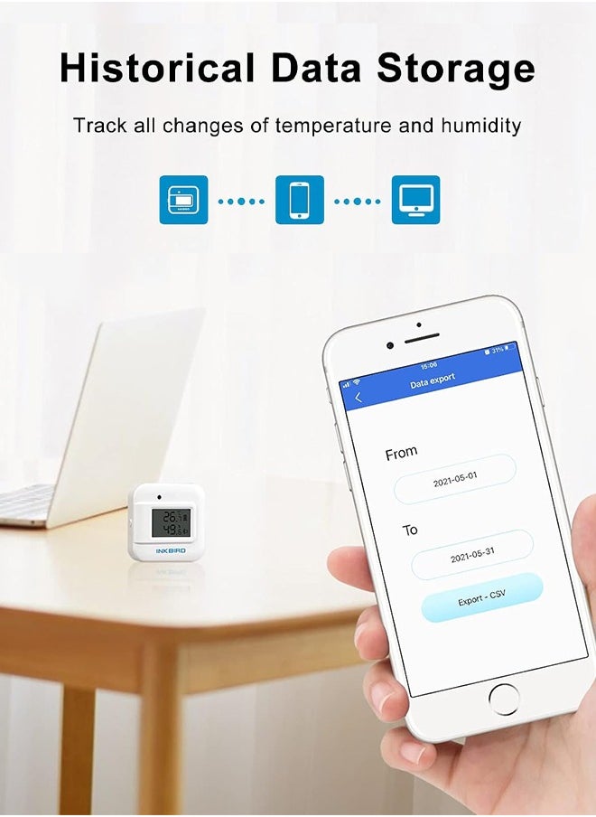 INKBIRD - INKBIRD Bluetooth Temperature and Humidity Monitor Thermometer Hygrometer Smart Sensor IBS-TH2 Plus with External Temperature & Humidity Probe Indoor Supports Temp Humid Probe - Image 1