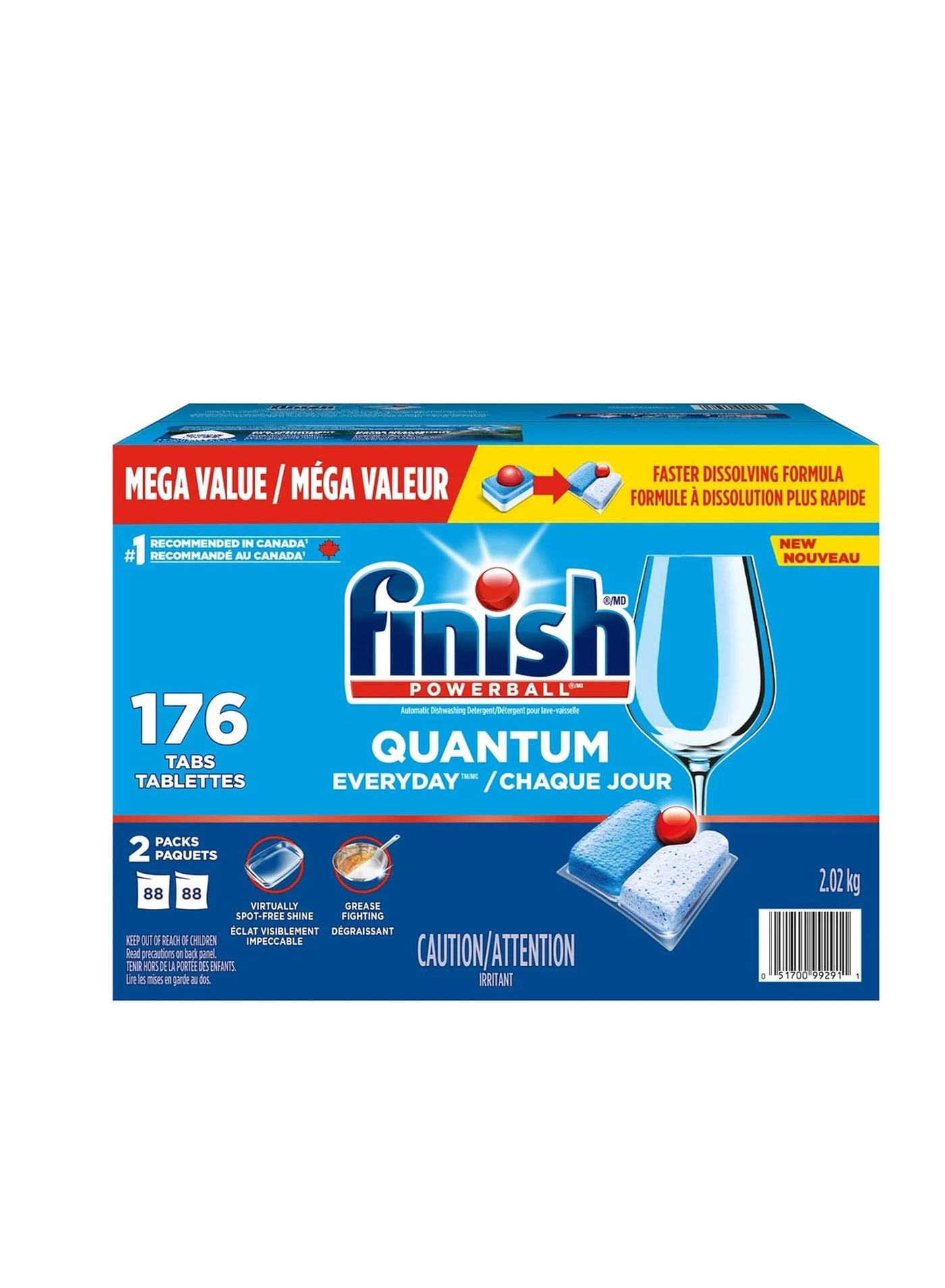 Finish Powerball Quantum Dishwasher Detergent Tablets – Powerful Grease & Stain Removal, Spot-Free Shine, Fast-Dissolving Pods, Advanced Glass Protection, Everyday Use - 176 Count Pack Of 1