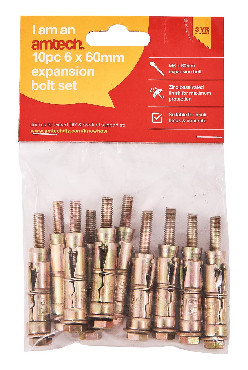 Amtech S5915 10 Piece M6 x 60mm Expansion Bolts - Image 2