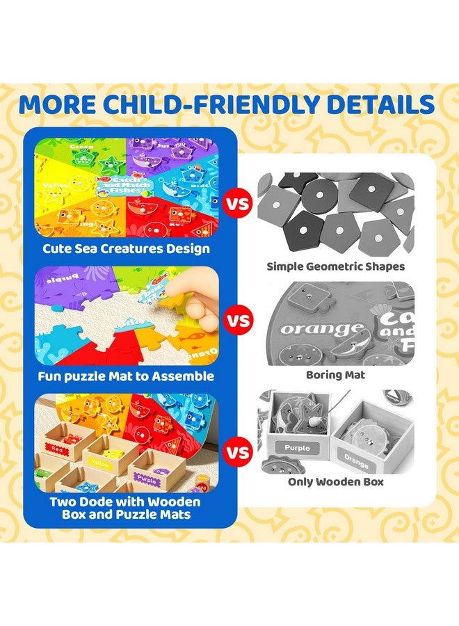 edutree Montessori Toys for Toddlers 1-3, Magnetic Fishing Game for Kids 2-4, Color & Shape Sorter Educational Learning Toys with Wooden Box & Puzzle for Boys Girls 3-5 - Image 3