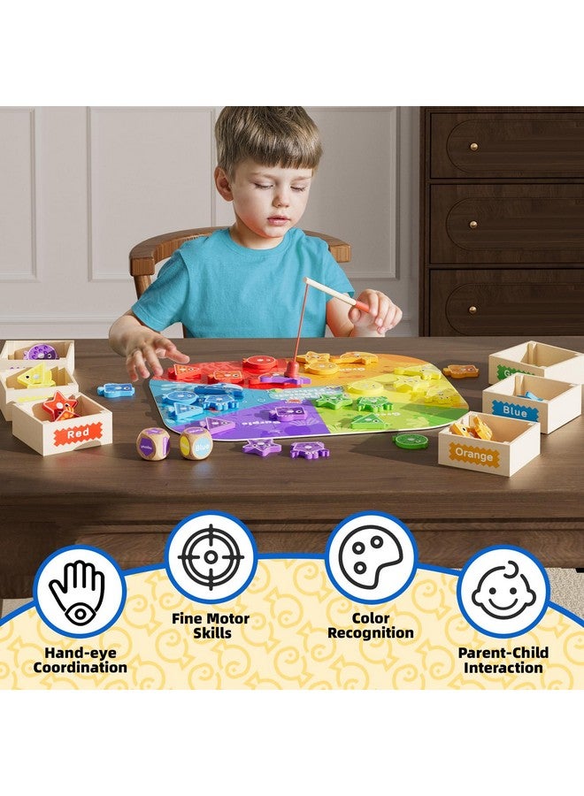 edutree Montessori Toys for Toddlers 1-3, Magnetic Fishing Game for Kids 2-4, Color & Shape Sorter Educational Learning Toys with Wooden Box & Puzzle for Boys Girls 3-5 - Image 5