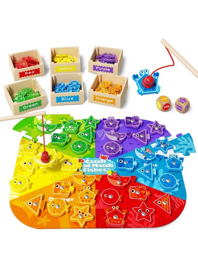 edutree Montessori Toys for Toddlers 1-3, Magnetic Fishing Game for Kids 2-4, Color & Shape Sorter Educational Learning Toys with Wooden Box & Puzzle for Boys Girls 3-5 - Image 1
