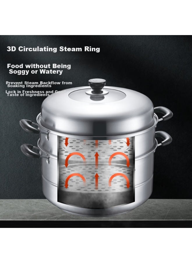 Supor Steamer Pot, 304 Stainless Steel, 32cm Large Size, High Dome Lid, Visible, Three-layer Base, For Steaming Fish And Soup, Steamer Basket, Sz32b17 - Image 2