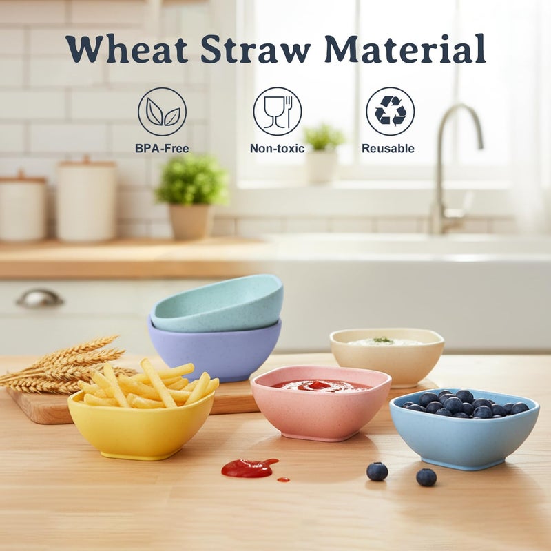 BUSOKIP Soy Sauce Dish 5 OZ, Small Bowls for Dip, Unbreakable Chip and Dip Bowl, Wheat Straw Bowl Sets of 6, Dipping Sauce Cups for Party, Kitchen, Dishwasher Safe Dipping Bowls for Ketchup - Colorful - Image 3