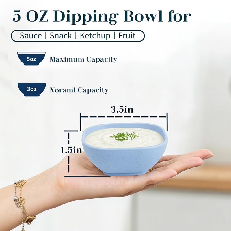 BUSOKIP Soy Sauce Dish 5 OZ, Small Bowls for Dip, Unbreakable Chip and Dip Bowl, Wheat Straw Bowl Sets of 6, Dipping Sauce Cups for Party, Kitchen, Dishwasher Safe Dipping Bowls for Ketchup - Colorful - Image 2